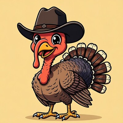 Cartoon Turkey Wearing Cowboy Hat