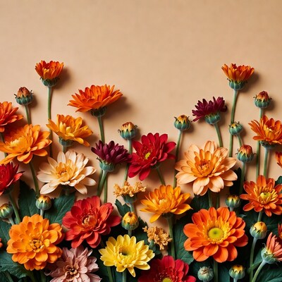Colorful Daisies on Beige Background