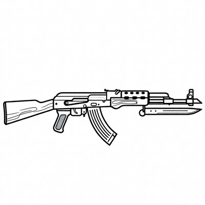 AK-47 Rifle Line Art Illustration