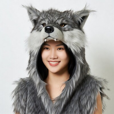 Asian woman in wolf hood