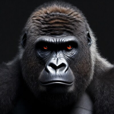 Close-up gorilla with red eyes