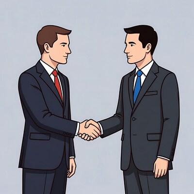 Two men shaking hands in suits