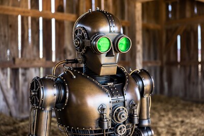 Steampunk Robot in Barn