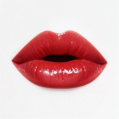 Shiny red lips on white background