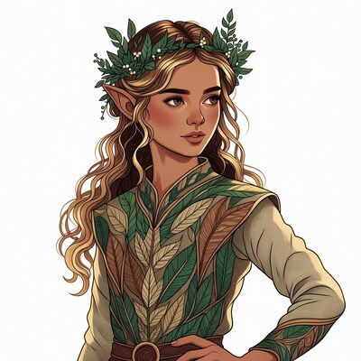 Blonde Elf Woman with Leaf Crown