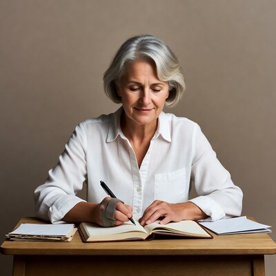 Elderly woman writing in journal