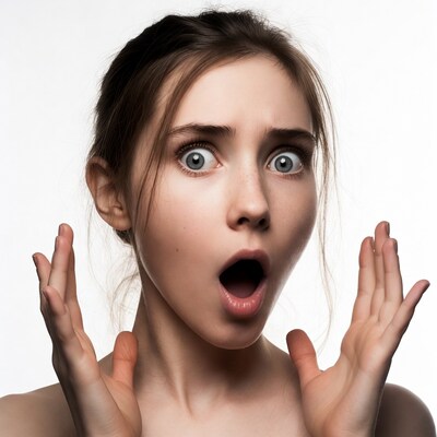 Shocked woman with wide eyes and open mouth