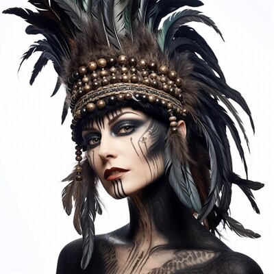 Woman in feather headdress with face paint