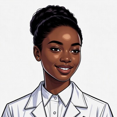 Smiling African-American woman in white coat