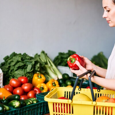 Woman holding red bell pepper