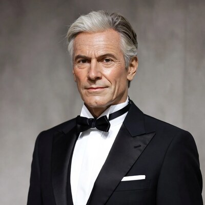 Elderly man in tuxedo bow tie