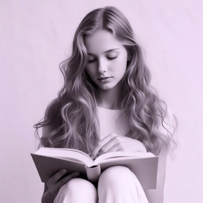 Girl reading book with wavy hair