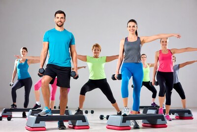 Group Fitness Class on Step Platforms