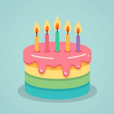 Colorful Birthday Cake with Candles