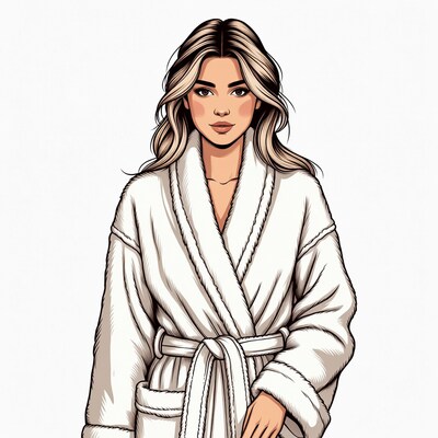 Woman in white bathrobe illustration