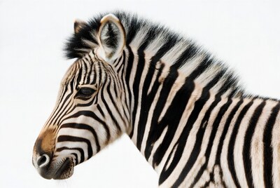 Zebra head on white background
