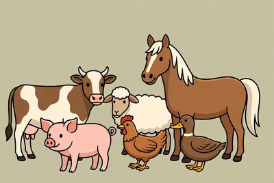 Cartoon farm animals group