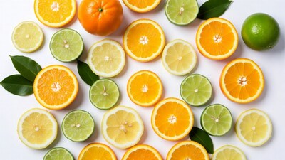 Orange and Lime Slices with Leaves