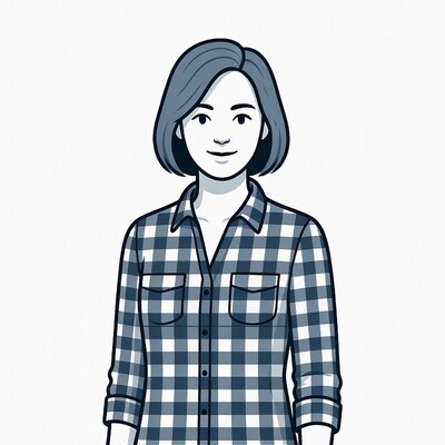 Asian woman in plaid shirt illustration