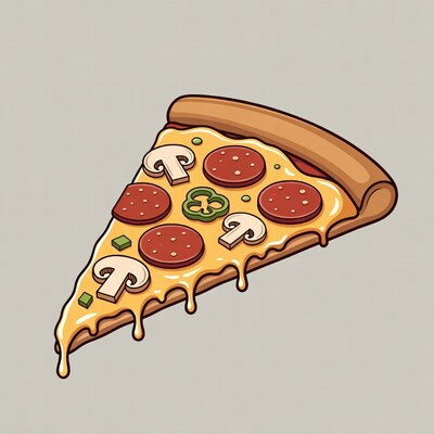 Pizza Slice with Pepperoni Mushrooms Peppers