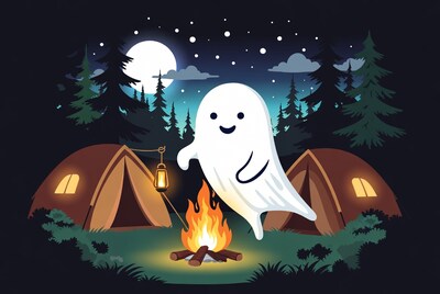 Cute Ghost at Campsite Campfire