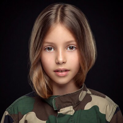 Girl in camouflage uniform portrait