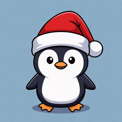 Cute Penguin Wearing Santa Hat