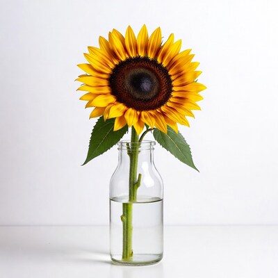 Sunflower in Glass Bottle Vase