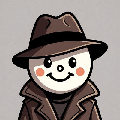 Cartoon detective smiling with hat