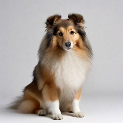 Shetland Sheepdog sitting on white background