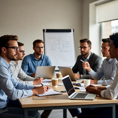 Men in business meeting at conference table