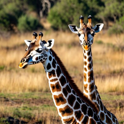 Two giraffes in savanna