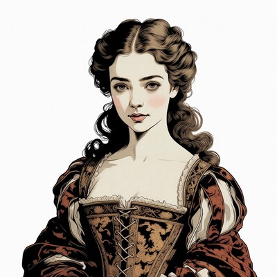 Victorian woman in ornate corset dress