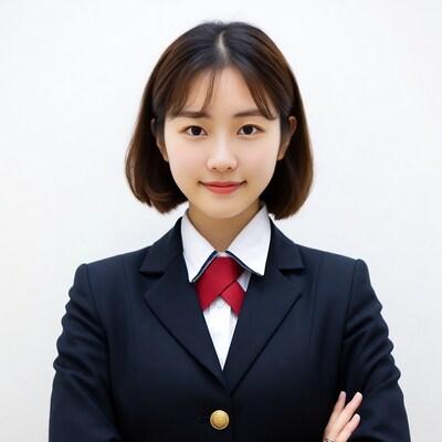 Asian girl in navy school uniform smiling