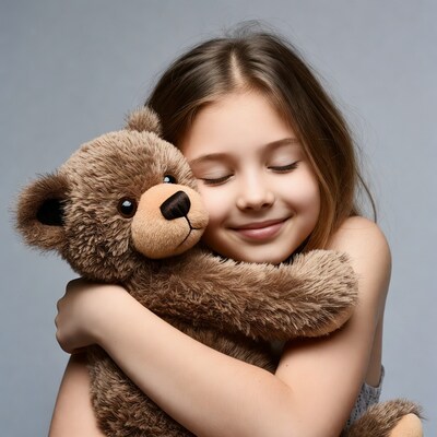 Girl hugging teddy bear