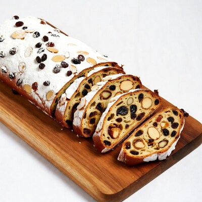Sliced Stollen Bread with Almonds and Raisins