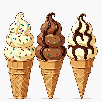 Three Colorful Ice Cream Cones Illustration