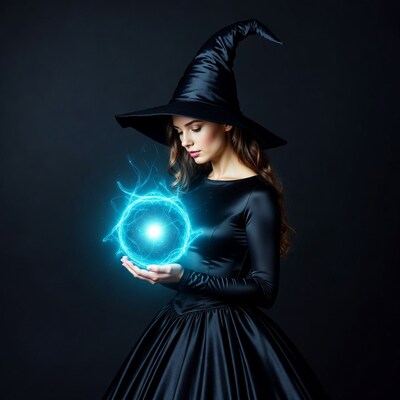 Witch holding glowing blue orb