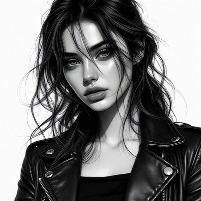 Woman in leather jacket portrait