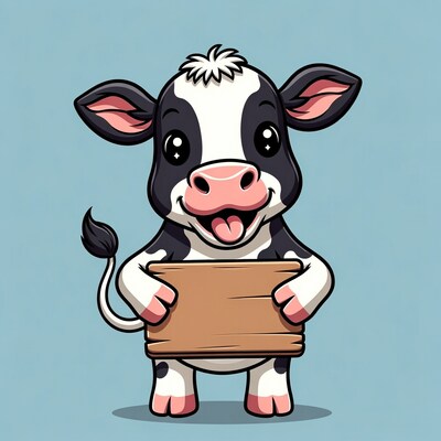 Cartoon Cow Holding Blank Sign