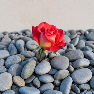 Red Rose on Gray Pebbles