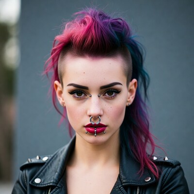 Woman with pink mohawk and piercings