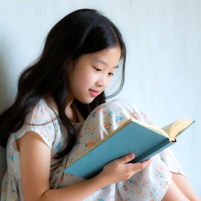 Asian girl reading book