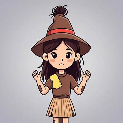 Cartoon girl in ragged explorer outfit