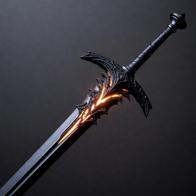 Dark Fantasy Sword with Glowing Orange Runes