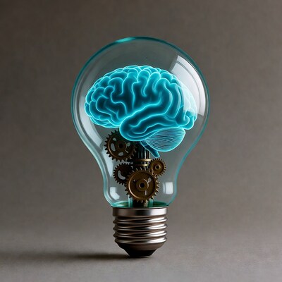 Brain in Lightbulb with Gears