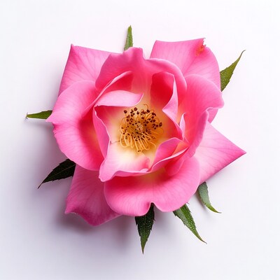 Pink Rose with Leaves