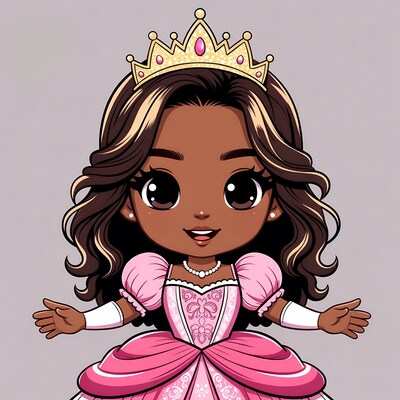 Chibi Black Girl in Pink Princess Dress