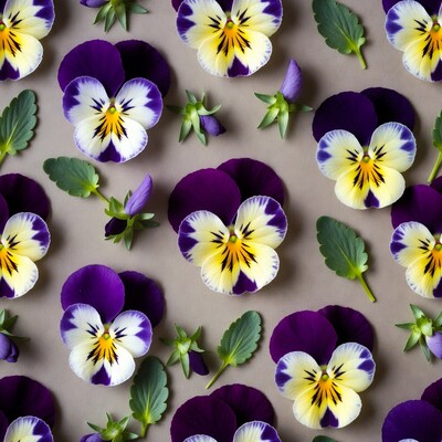 Purple Pansies on Gray Background