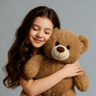 Girl hugging teddy bear